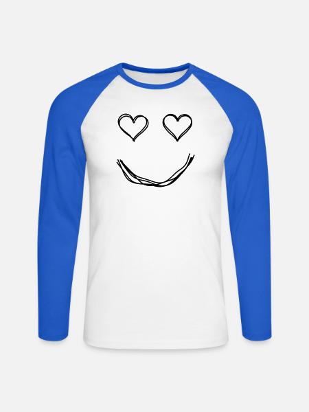 Gesicht mit Herzaugen handgezeichnet - Unisex Baseballshirt langarm - Weiß/Royalblau