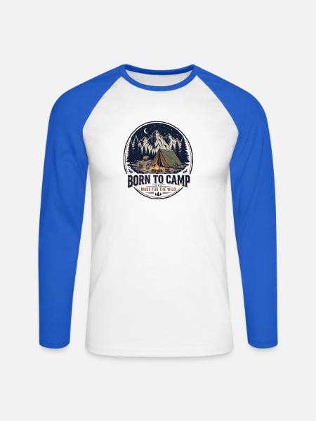 Geboren im Camp - Unisex Baseballshirt langarm - Weiß/Royalblau