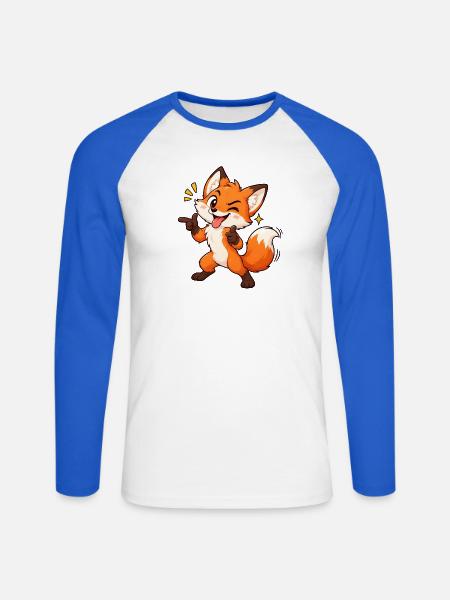 Fröhlicher Fuchs Cartoon - Unisex Baseballshirt langarm - Weiß/Royalblau