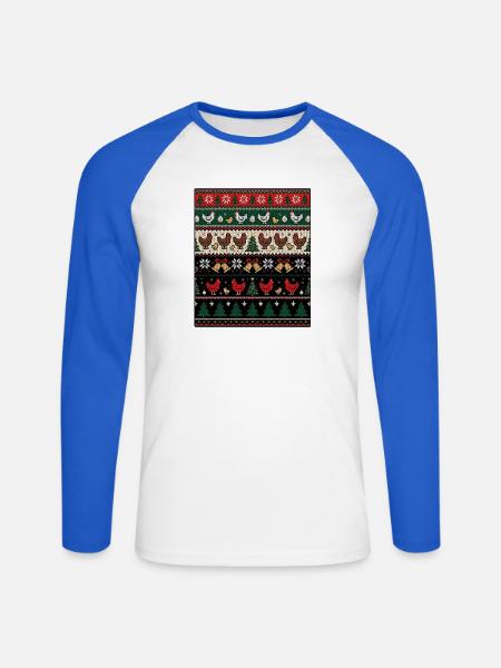 Hühner Weihnachts Strickdesign - Unisex Baseballshirt langarm - Weiß/Royalblau