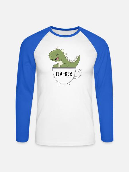 tea-rexTea Rex – Süßer Dinosaurier-Teetrinker Kawaii - Unisex Baseballshirt langarm - Weiß/Royalblau