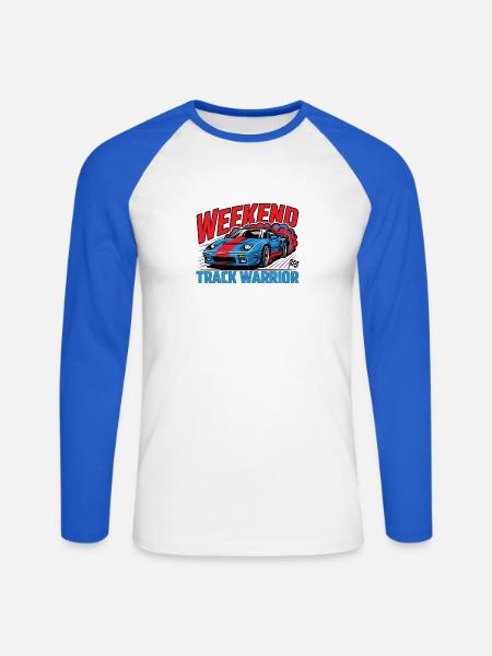Wochenend-Rennbahn-Krieger - Unisex Baseballshirt langarm - Weiß/Royalblau