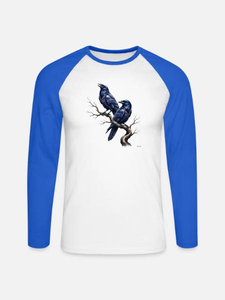 Celtic Ravens Zweig-Design. - Unisex Baseballshirt langarm - Weiß/Royalblau