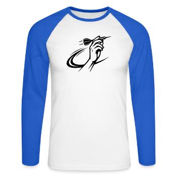 Dartspieler Wurf Hand Grafik - Unisex Baseballshirt langarm - Weiß/Royalblau - Vorne - Nik (191cm)