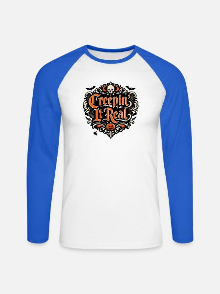 Halloween Totenkopf Ornament-Stil - Unisex Baseballshirt langarm - Weiß/Royalblau