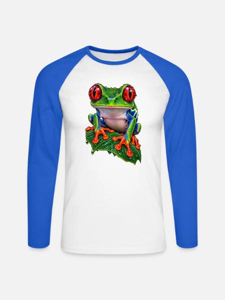 Rotäugiger Laubfrosch auf Blatt - Unisex Baseballshirt langarm - Weiß/Royalblau