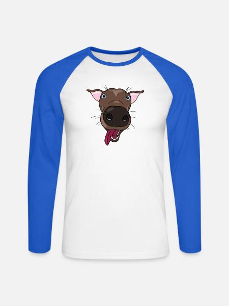 Verspielter Hund - Unisex Baseballshirt langarm - Weiß/Royalblau