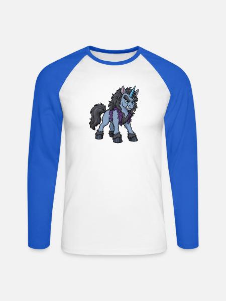 Werwolf-Einhorn zeigt seine Fangzähne - Unisex Baseballshirt langarm - Weiß/Royalblau