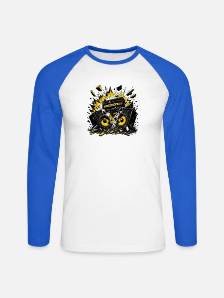 Explodierender Verstärker – Rocker Sticker Stil - Unisex Baseballshirt langarm - Weiß/Royalblau