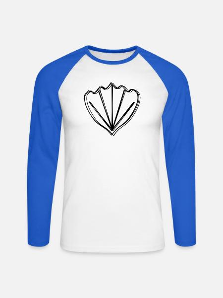 Muschel handgezeichnet - Unisex Baseballshirt langarm - Weiß/Royalblau