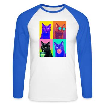 Katzen schwarze Katze - Unisex Baseballshirt langarm - Weiß/Royalblau - Vorne - Nik (191cm)