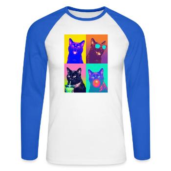 Katzen schwarze Katze - Unisex Baseballshirt langarm - Weiß/Royalblau - Vorne - Nik (191cm)