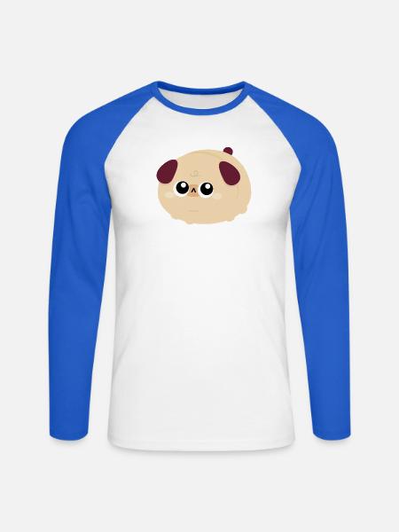 Pubbiges Kawaii-Mopsgesicht - Unisex Baseballshirt langarm - Weiß/Royalblau