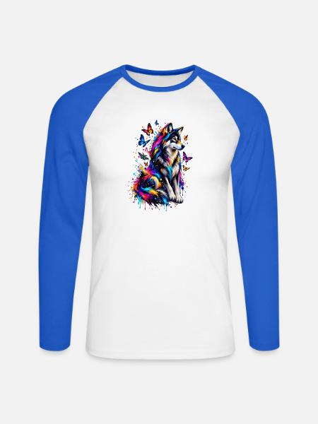 Wolf Schmetterlinge Splash Effect - Unisex Baseballshirt langarm - Weiß/Royalblau