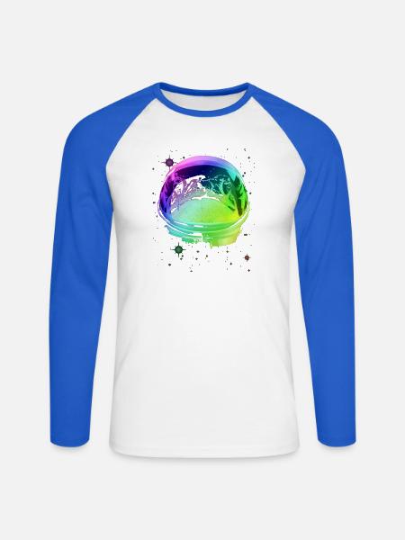 Weltraumfroschhelm - Unisex Baseballshirt langarm - Weiß/Royalblau
