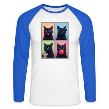 Katzen schwarze Katze - Unisex Baseballshirt langarm - Weiß/Royalblau - Vorne - Nik (191cm)