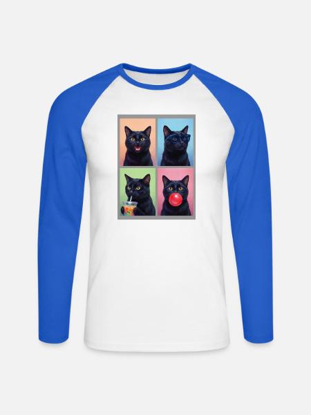 Katzen schwarze Katze - Unisex Baseballshirt langarm - Weiß/Royalblau