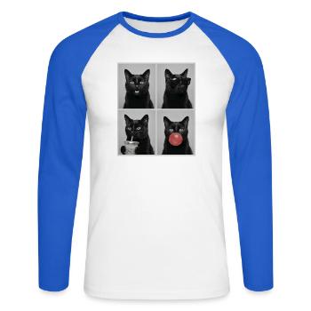 Katzen schwarze Katze - Unisex Baseballshirt langarm - Weiß/Royalblau - Vorne - Nik (191cm)