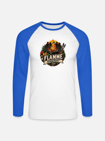 Flamme verbindet – Grillteam - Unisex Baseballshirt langarm - Weiß/Royalblau