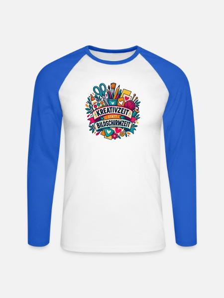 Kreativzeit statt Bildschirmzeit - Unisex Baseballshirt langarm - Weiß/Royalblau