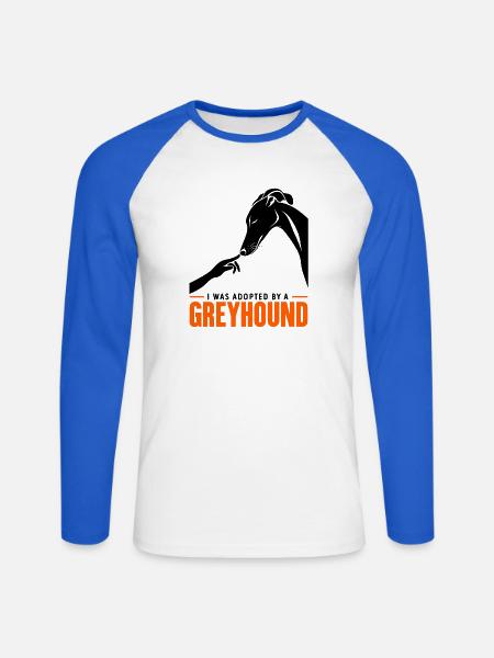 Adoptiert von einem Windhund-Rettungshemd - Unisex Baseballshirt langarm - Weiß/Royalblau
