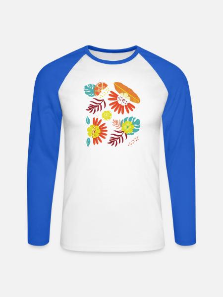 Tropical - Unisex Baseballshirt langarm - Weiß/Royalblau