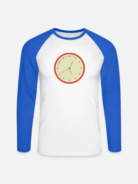 Uhr - Unisex Baseballshirt langarm - Weiß/Royalblau