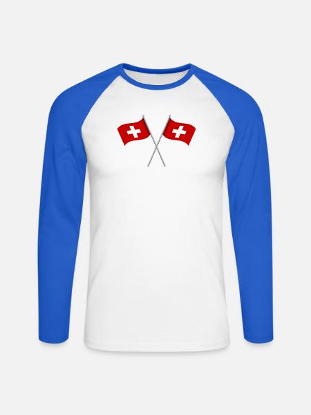 Schweizer Flagge - Unisex Baseballshirt langarm - Weiß/Royalblau