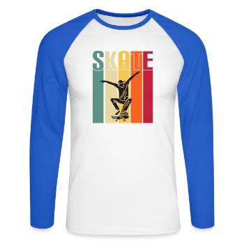 skateboard skaten skate sport fahren skaten - Unisex Baseballshirt langarm - Weiß/Royalblau - Vorne - Nik (191cm)