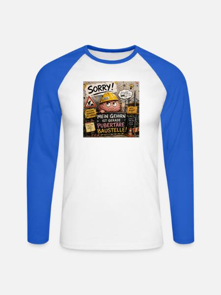 Pubertäres Gehirn als Baustelle - Unisex Baseballshirt langarm - Weiß/Royalblau