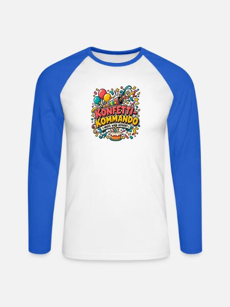 Konfetti-Kommando – Heute wird gefeiert - Unisex Baseballshirt langarm - Weiß/Royalblau