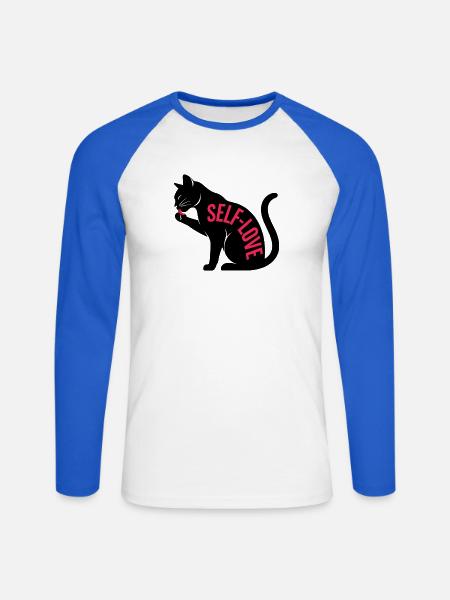 Selbstliebe Schwarze Katze - Unisex Baseballshirt langarm - Weiß/Royalblau