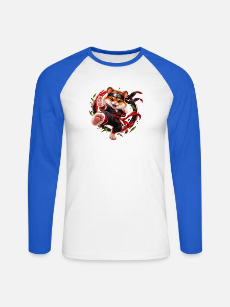 Ninja-Hamster – Kleiner Kämpfer - Unisex Baseballshirt langarm - Weiß/Royalblau