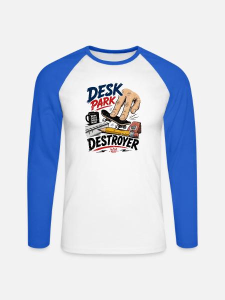  Backprint: Fingerboard Fingerboarding Skateboard - Unisex Baseballshirt langarm - Weiß/Royalblau