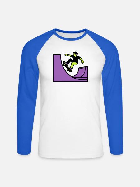 Skateboard Halfpipe Grafik - Unisex Baseballshirt langarm - Weiß/Royalblau