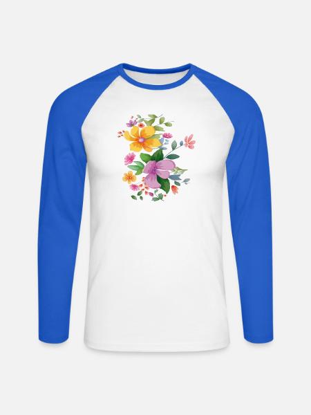 Blüten Aquarell Bouquet - Unisex Baseballshirt langarm - Weiß/Royalblau