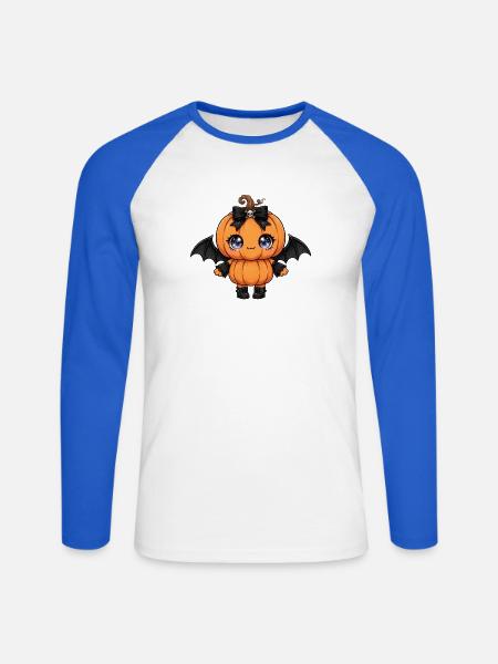 Gotische Kürbisfledermaus-Süße - Unisex Baseballshirt langarm - Weiß/Royalblau