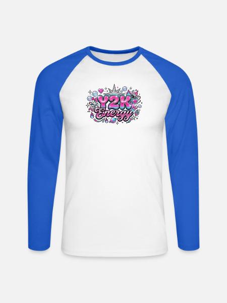 Y2K Energy 2000er-Grafik - Unisex Baseballshirt langarm - Weiß/Royalblau