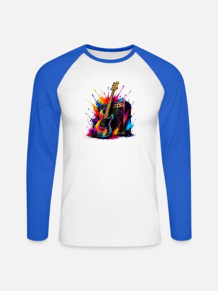 Bunte Bassgitarre - Unisex Baseballshirt langarm - Weiß/Royalblau