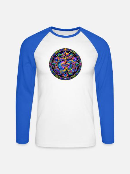 Om-Mandala - Unisex Baseballshirt langarm - Weiß/Royalblau