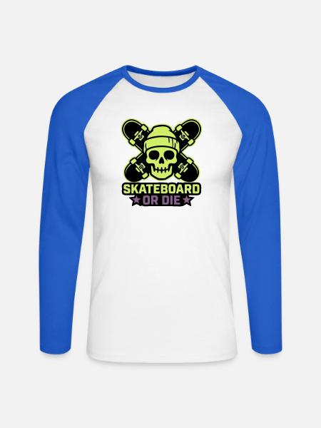 Skateboard Totenkopf Wappen - Unisex Baseballshirt langarm - Weiß/Royalblau