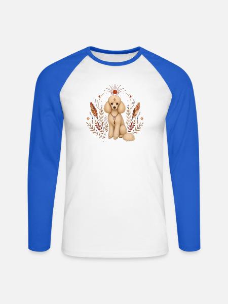 Pudel Boho - Unisex Baseballshirt langarm - Weiß/Royalblau