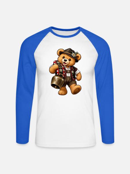 Trychler Bär – Schweizer Tradition & Brauchtum - Unisex Baseballshirt langarm - Weiß/Royalblau