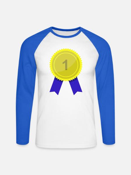 Medaille - Unisex Baseballshirt langarm - Weiß/Royalblau