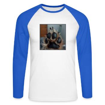 Pfote von unten  - Unisex Baseballshirt langarm - Weiß/Royalblau - Vorne - Nik (191cm)