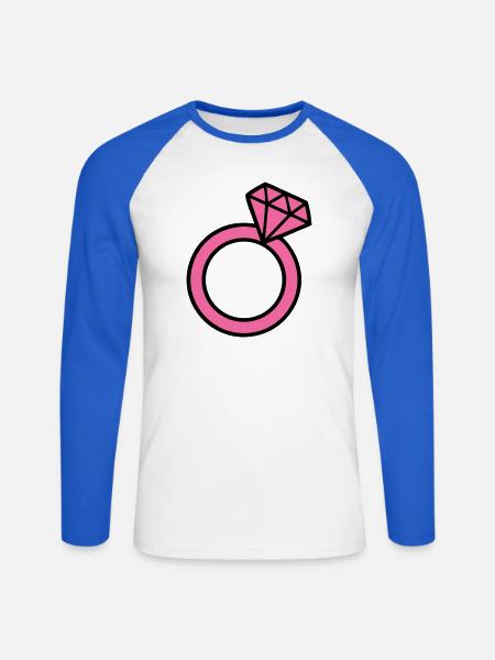 Pinker Diamantring Icon - Unisex Baseballshirt langarm - Weiß/Royalblau