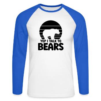 Bärensilhouette Statement - Unisex Baseballshirt langarm - Weiß/Royalblau - Vorne - Nik (191cm)
