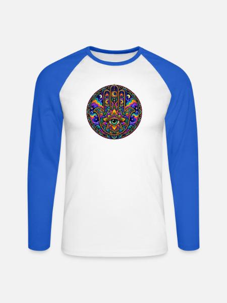 Hand der Fatima - Unisex Baseballshirt langarm - Weiß/Royalblau