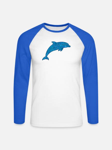 Delfin_blau - Unisex Baseballshirt langarm - Weiß/Royalblau