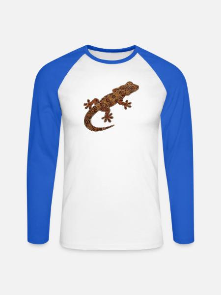 Gecko_braun - Unisex Baseballshirt langarm - Weiß/Royalblau